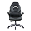 Ergonomic black gaming chair with adjustable lumbar support and breathable mesh backrest.