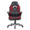 Stylish gaming chair with ergonomic back support, and a stylish black and red design.